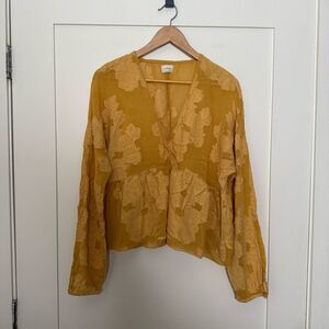 Aritzia Wilfred Augustine Peplum Top Women Sz L Yellow Long Sleeve Floral Boho